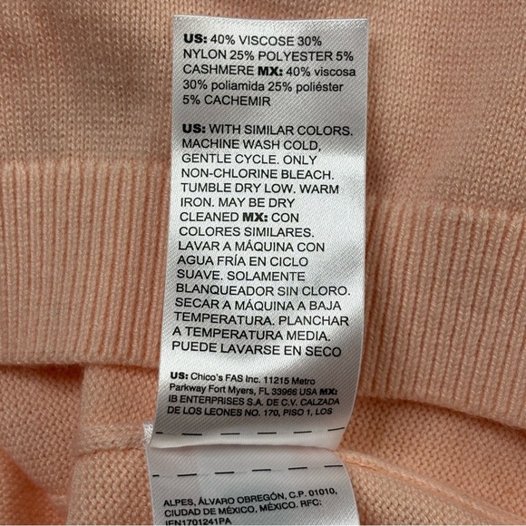 WHBM Cashmere Blend Cutout Crewneck Fitted Sweater Size XS Peach NEW - Picture 9 of 10